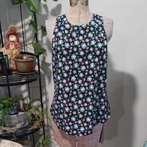 Banana Republic Floral Sleeveless Blouse - Black and Blue